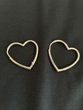 Tous Silver Heart Hoop Earrings with LOVED Detail